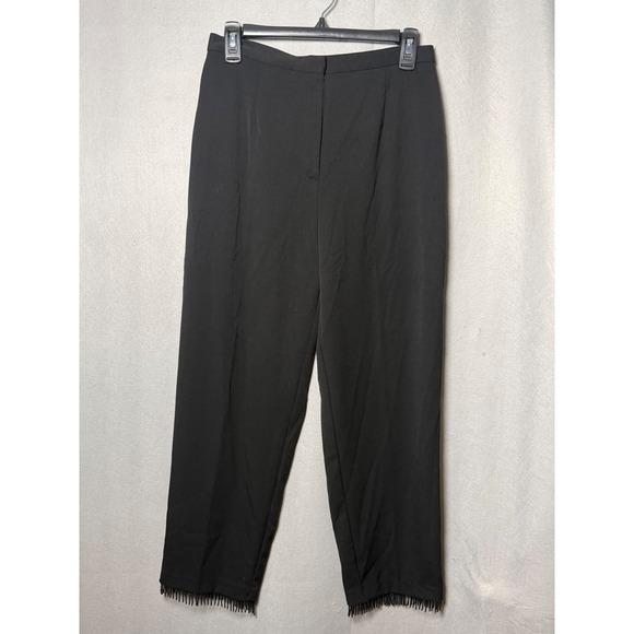 Apostrophe Pants - Apostrophe Stretch Black Beaded Hem Fringe Dress Pants